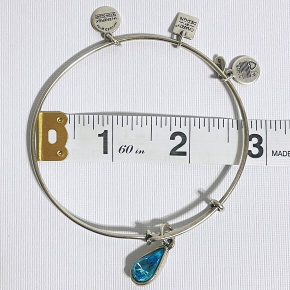 Alex and Ani Bangle Bracelet Blue Swarovski Crystal Birthstone Silver Tone Charm - Picture 4 of 5